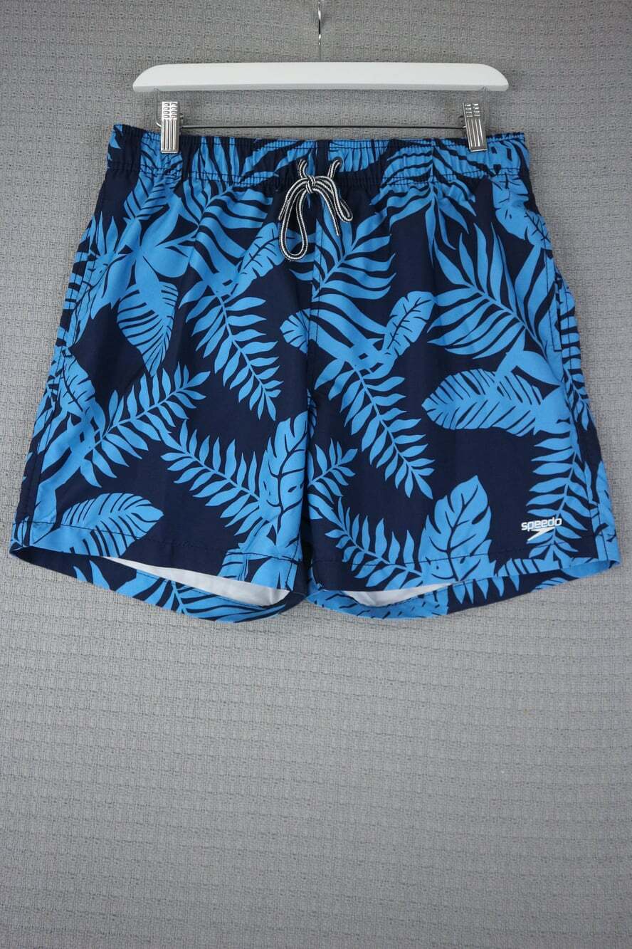 Speedo Blue Tropical Leaf Swim Trunks Size M Drawstring Lined Board Shorts
